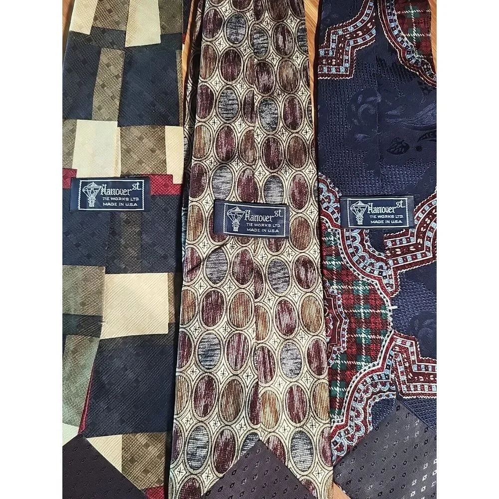 Hanover St 100% Silk Ties Lot Of 3‎ Golf Tartan Plaid Navy Dress Design U.S.A.